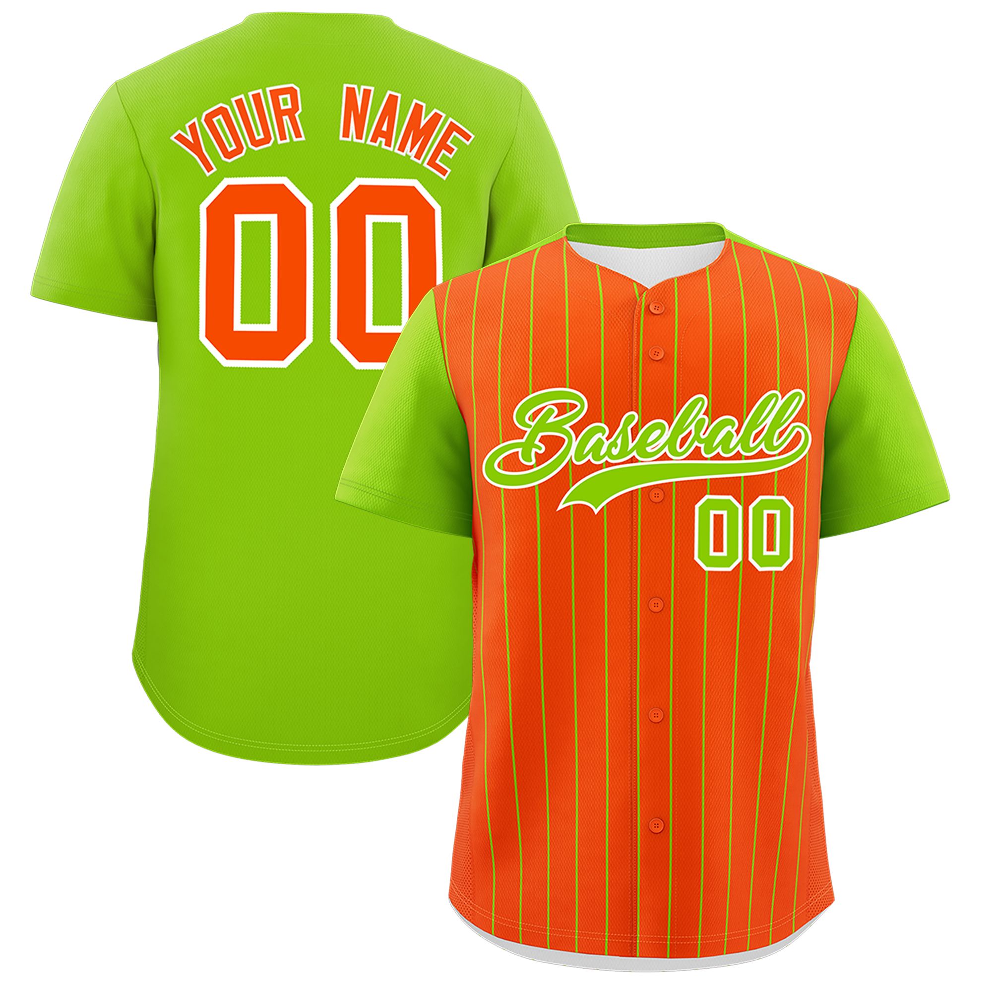 Custom Orange Neon Green Pinstripe Personalized Two-Tone Authentic Baseball Jersey