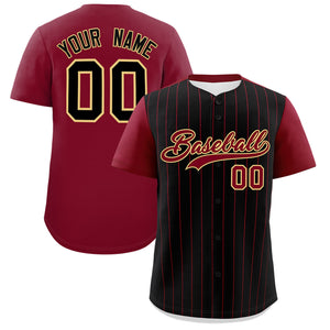 Custom Black Crimson Pinstripe Personalized Two-Tone Authentic Baseball Jersey