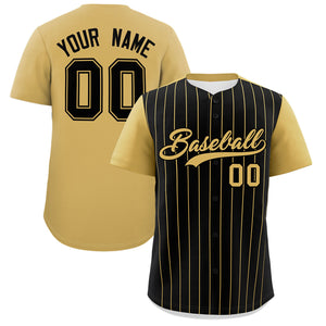 Custom Black Old Gold Pinstripe Personalized Two-Tone Authentic Baseball Jersey