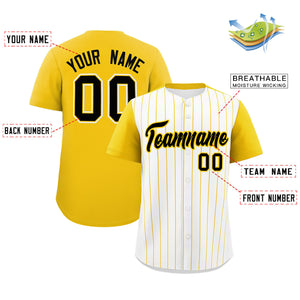 Custom White Gold Pinstripe Personalized Two-Tone Authentic Baseball Jersey