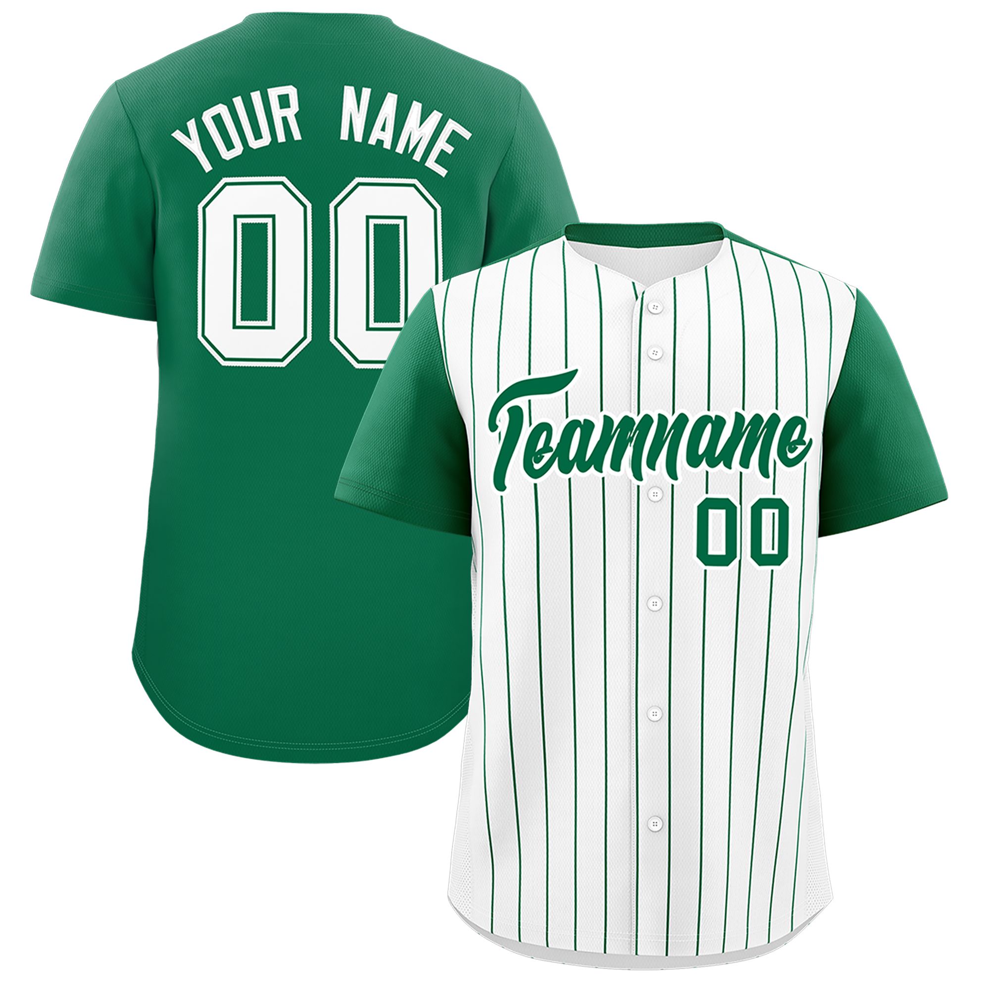 Custom White Kelly Green Pinstripe Personalized Two-Tone Authentic Baseball Jersey