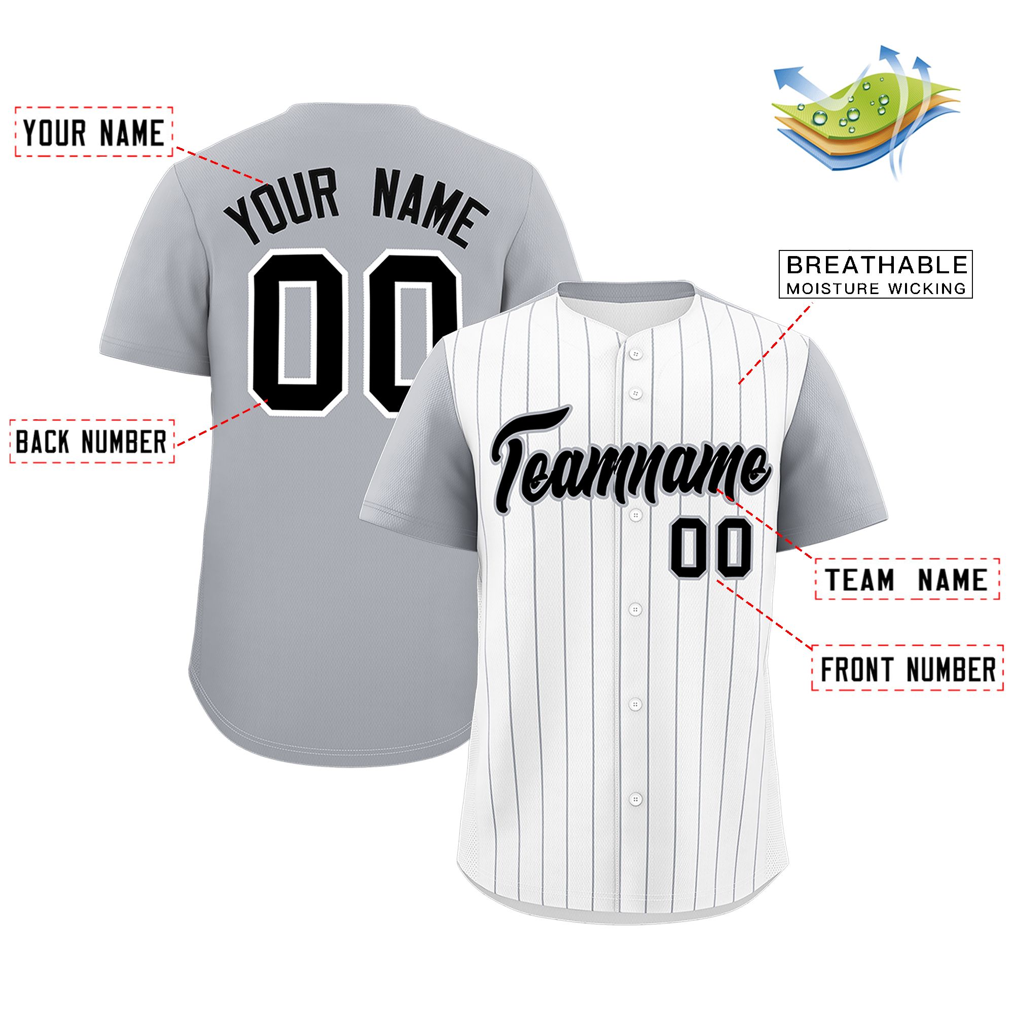 Custom White Gray Pinstripe Personalized Two-Tone Authentic Baseball Jersey