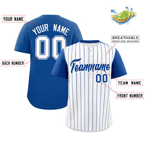 Custom White Royal Pinstripe Personalized Two-Tone Authentic Baseball Jersey