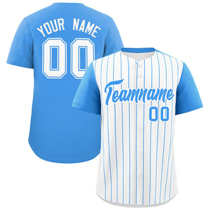 Custom White Powder Blue Pinstripe Personalized Two-Tone Authentic Baseball Jersey