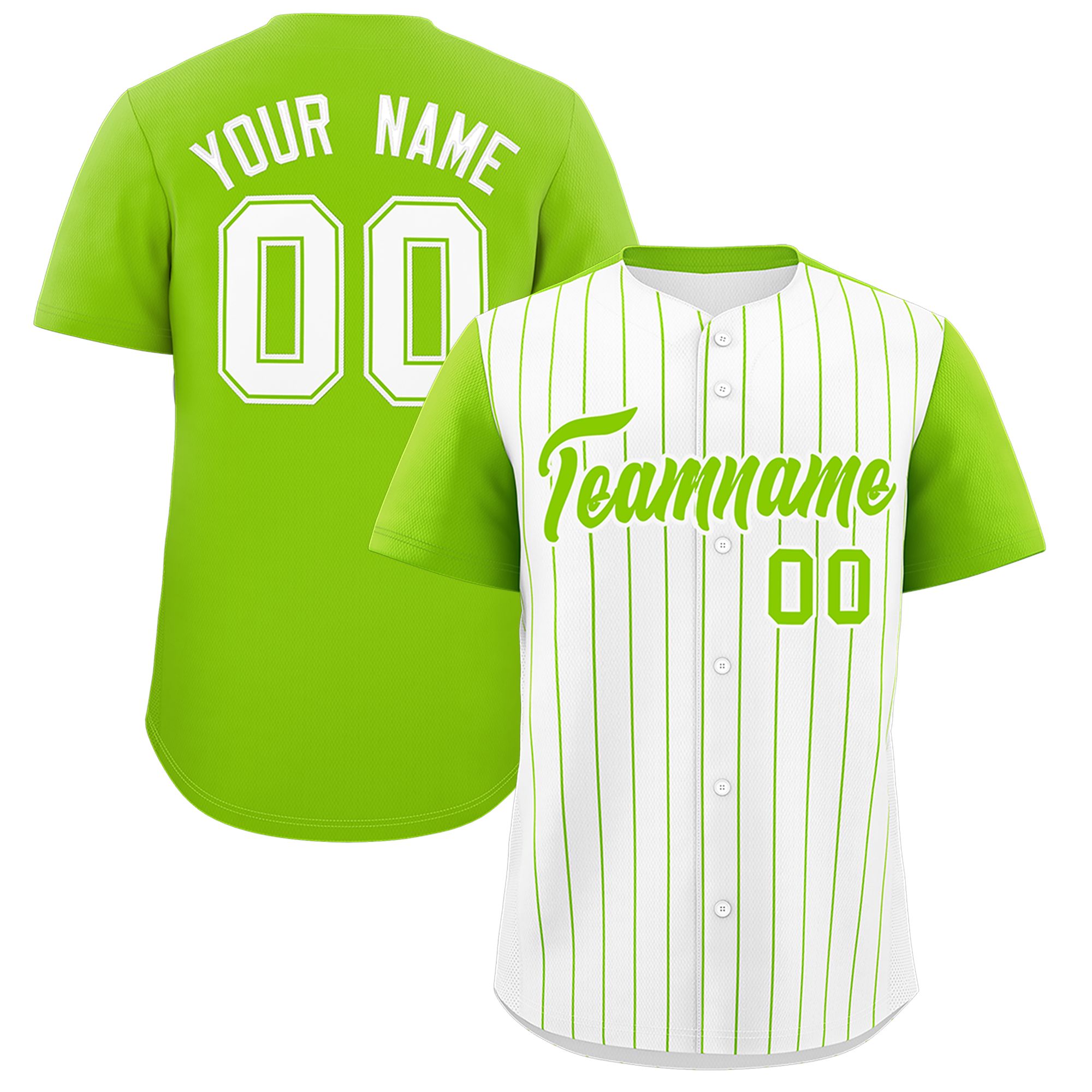 Custom White Neon Green Pinstripe Personalized Two-Tone Authentic Baseball Jersey