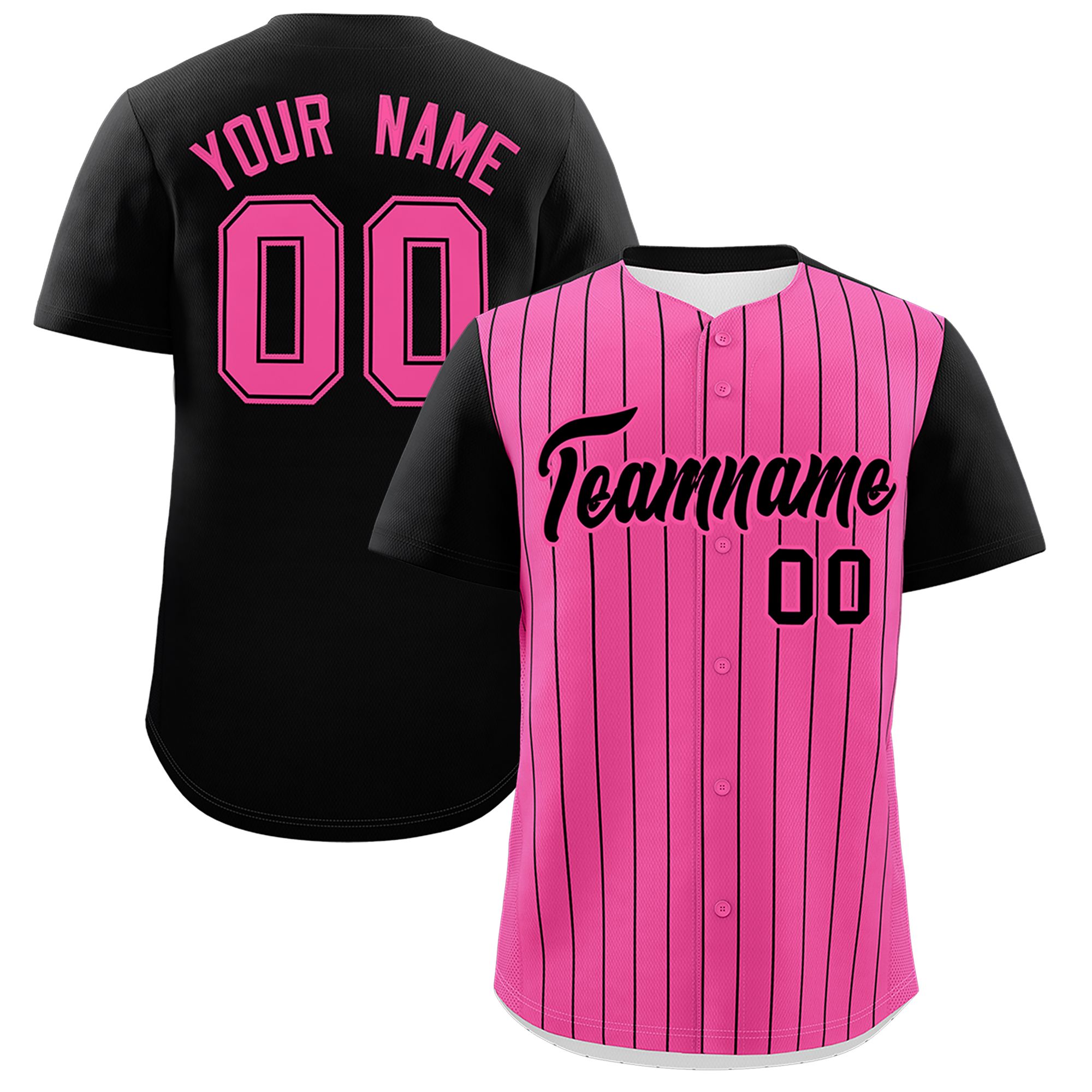 Custom Pink Black Pinstripe Personalized Two-Tone Authentic Baseball Jersey