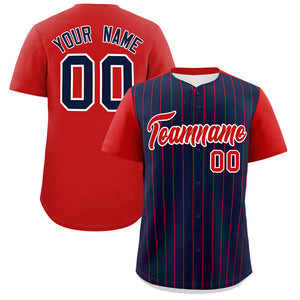 Custom Navy Red Pinstripe Personalized Two-Tone Authentic Baseball Jersey