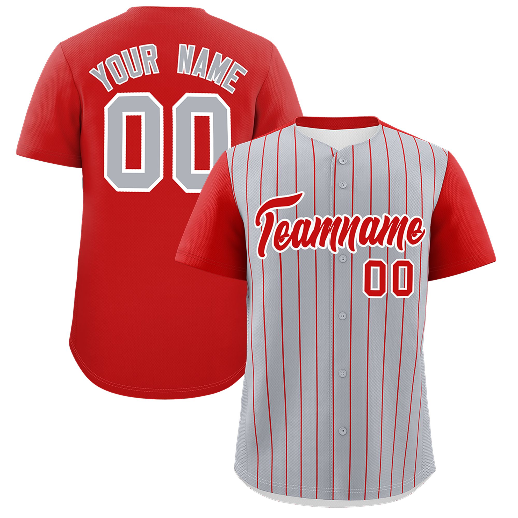 Custom Gray Red Pinstripe Personalized Two-Tone Authentic Baseball Jersey