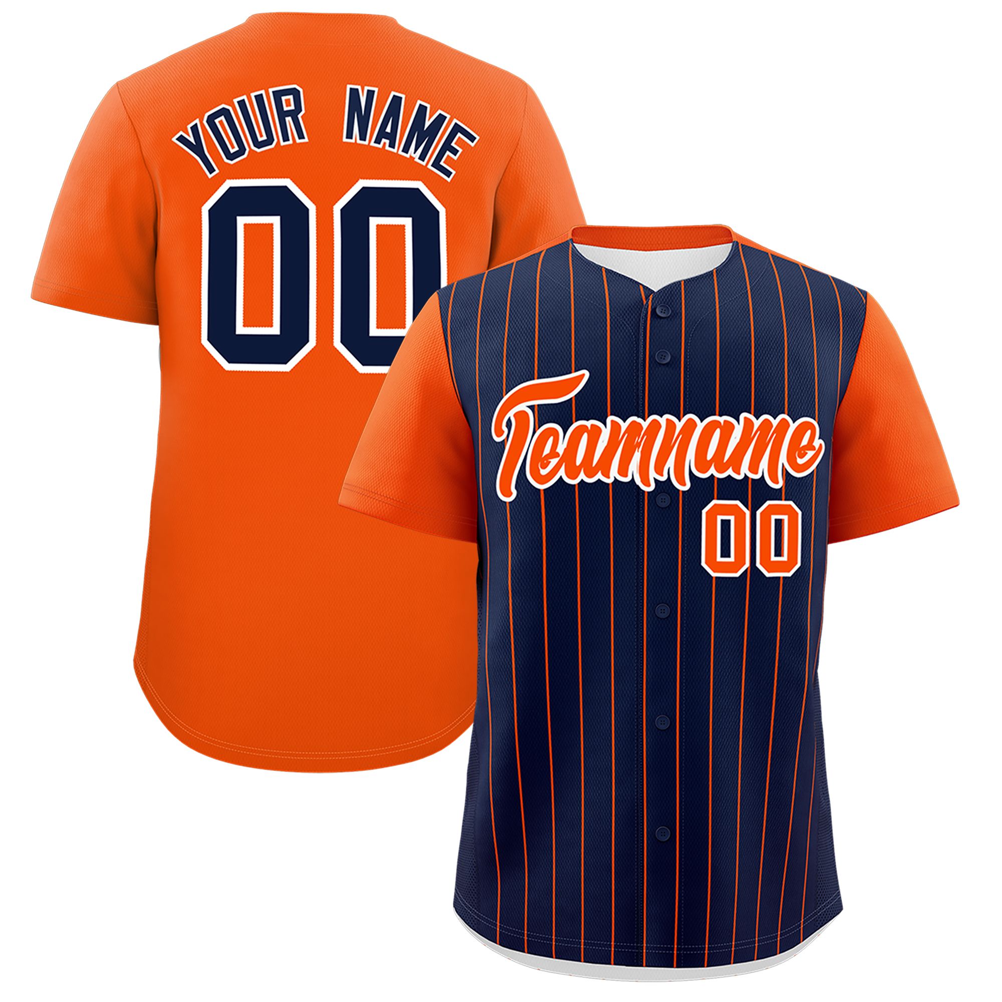 Custom Navy Orange Pinstripe Personalized Two-Tone Authentic Baseball Jersey