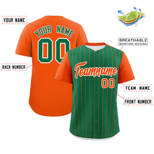 Custom Kelly Green Orange Pinstripe Personalized Two-Tone Authentic Baseball Jersey