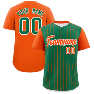 Custom Kelly Green Orange Pinstripe Personalized Two-Tone Authentic Baseball Jersey