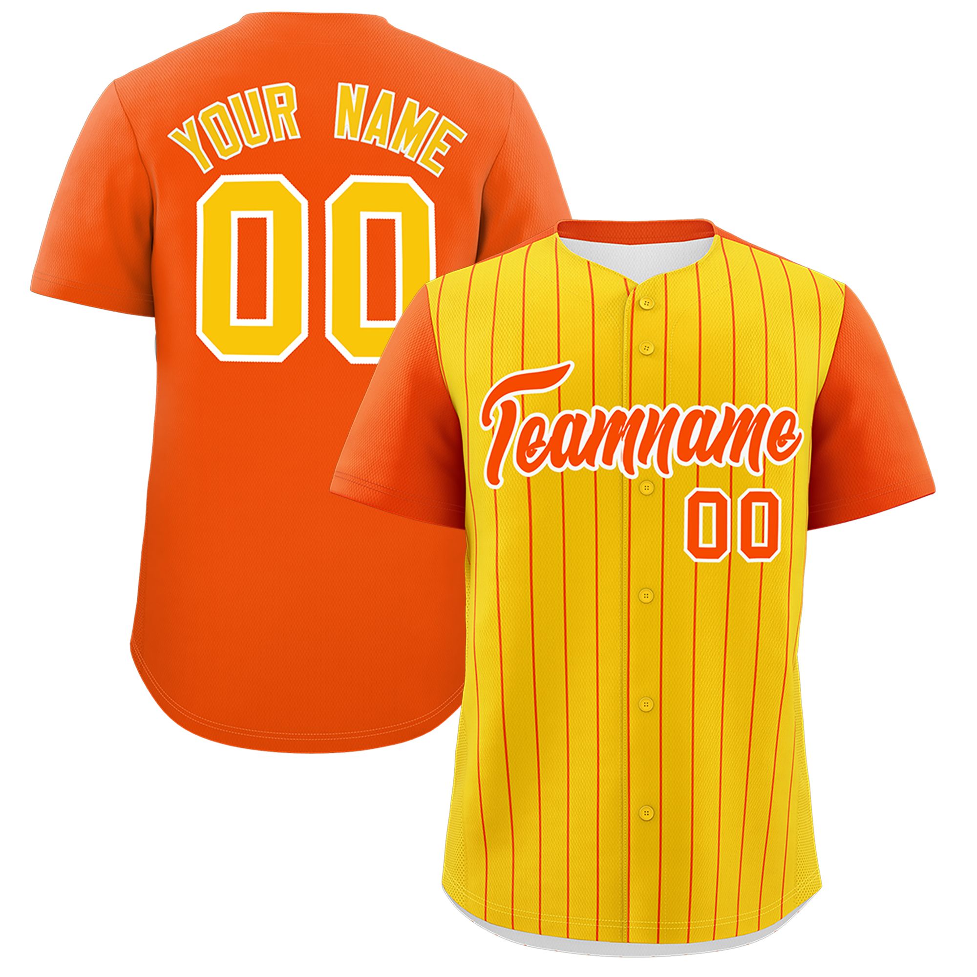 Custom Gold Orange Pinstripe Personalized Two-Tone Authentic Baseball Jersey