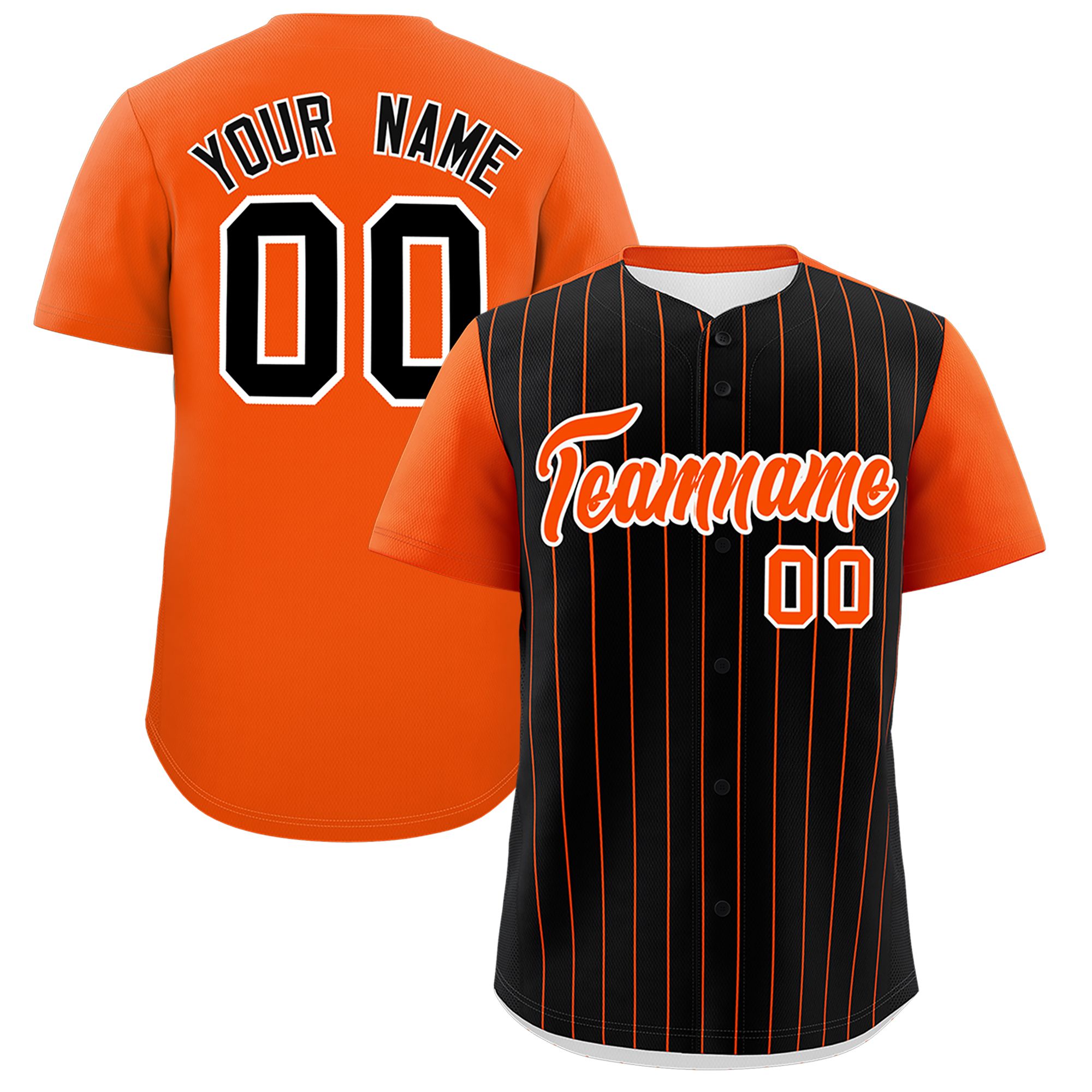 Custom Black Orange Pinstripe Personalized Two-Tone Authentic Baseball Jersey