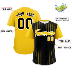 Custom Black Gold Pinstripe Personalized Two-Tone Authentic Baseball Jersey