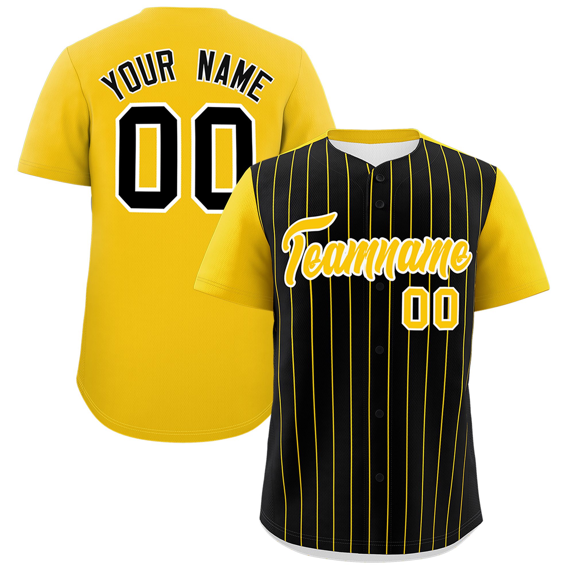 Custom Black Gold Pinstripe Personalized Two-Tone Authentic Baseball Jersey