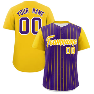 Custom Purple Gold Pinstripe Personalized Two-Tone Authentic Baseball Jersey