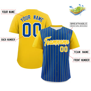 Custom Royal Gold Pinstripe Personalized Two-Tone Authentic Baseball Jersey