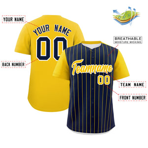 Custom Navy Gold Pinstripe Personalized Two-Tone Authentic Baseball Jersey