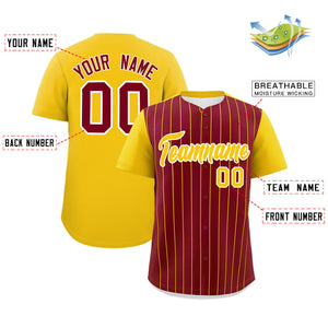 Custom Crimson Gold Pinstripe Personalized Two-Tone Authentic Baseball Jersey