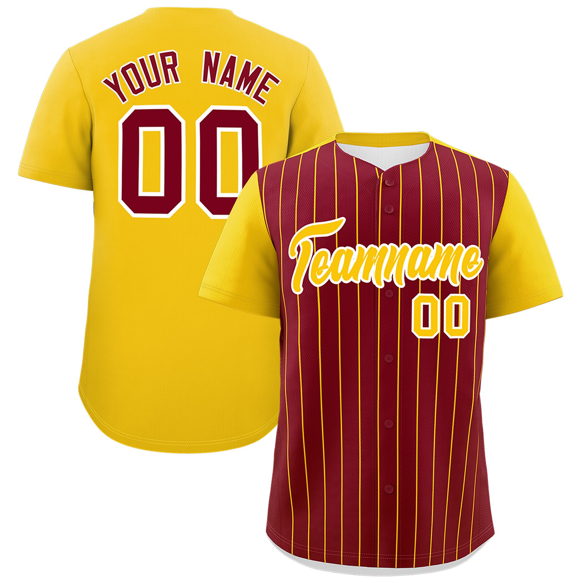 Custom Crimson Gold Pinstripe Personalized Two-Tone Authentic Baseball Jersey