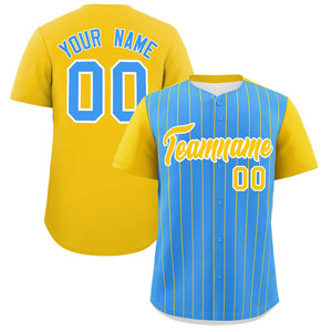 Custom Powder Blue Gold Pinstripe Personalized Two-Tone Authentic Baseball Jersey