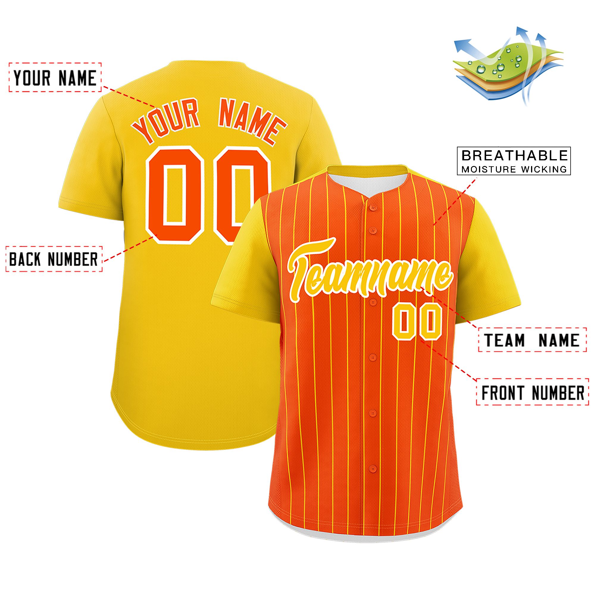 Custom Orange Gold Pinstripe Personalized Two-Tone Authentic Baseball Jersey