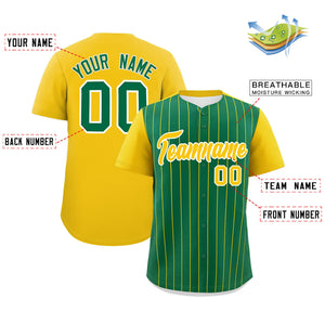 Custom Kelly Green Gold Pinstripe Personalized Two-Tone Authentic Baseball Jersey