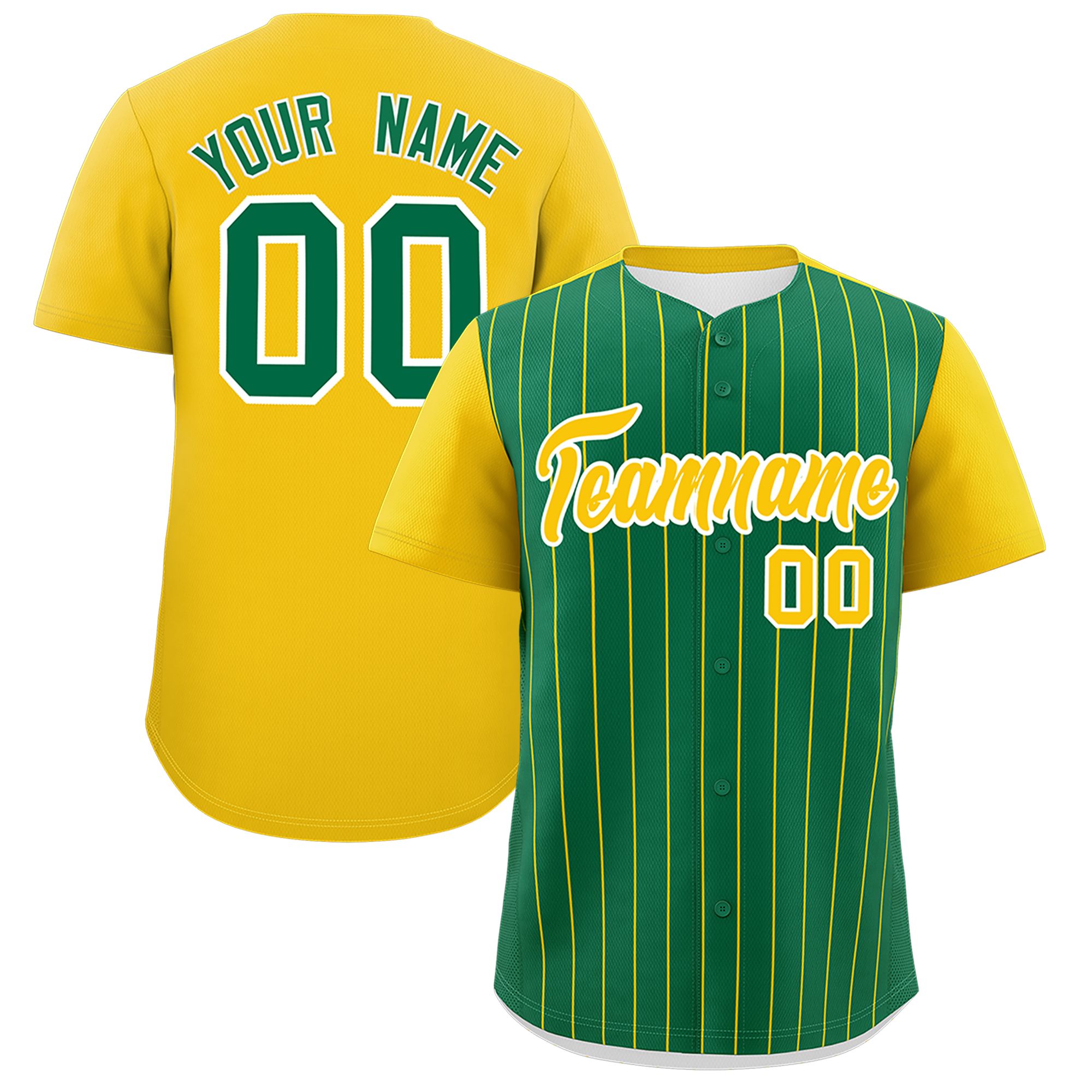 Custom Kelly Green Gold Pinstripe Personalized Two-Tone Authentic Baseball Jersey