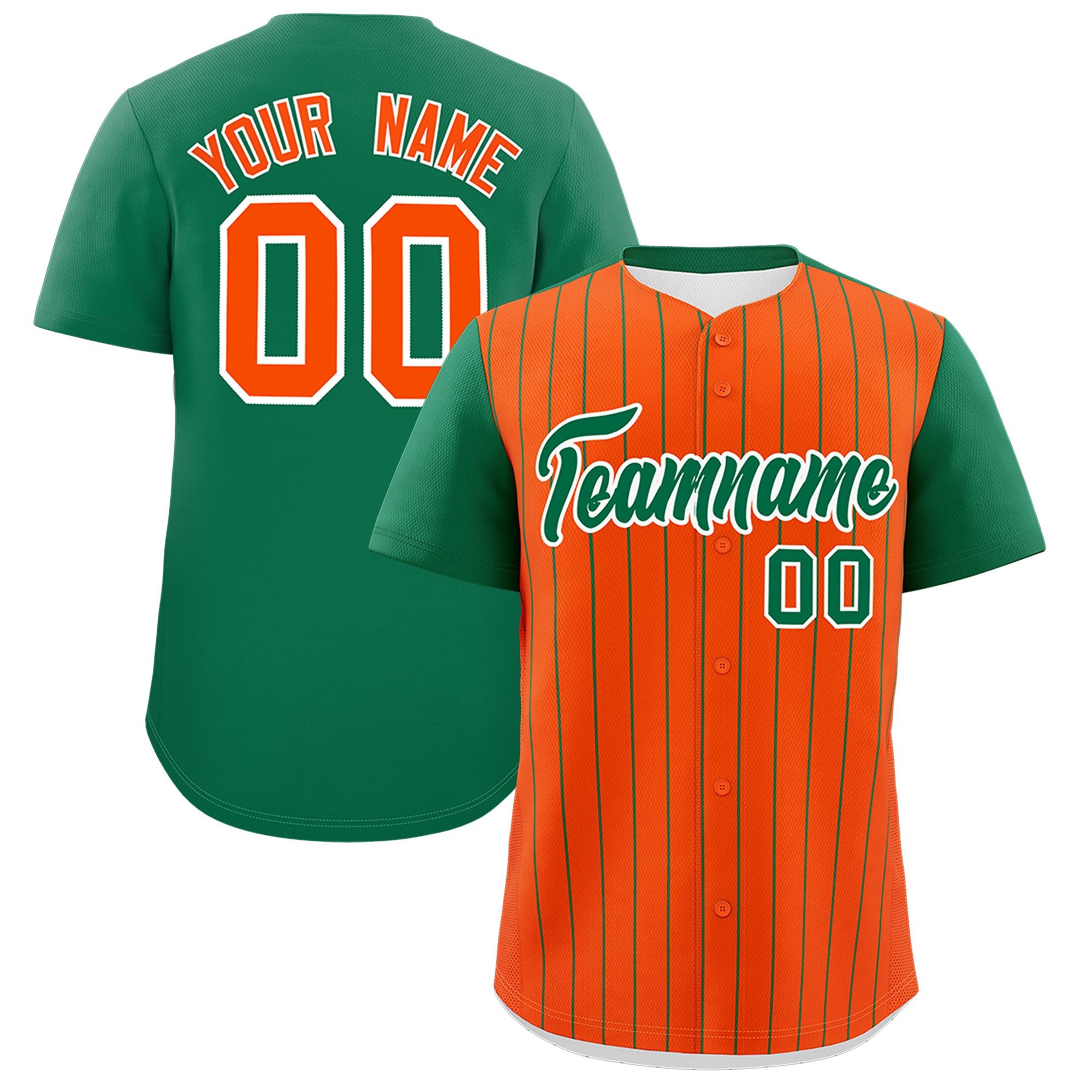 Custom Orange Kelly Green Pinstripe Personalized Two-Tone Authentic Baseball Jersey