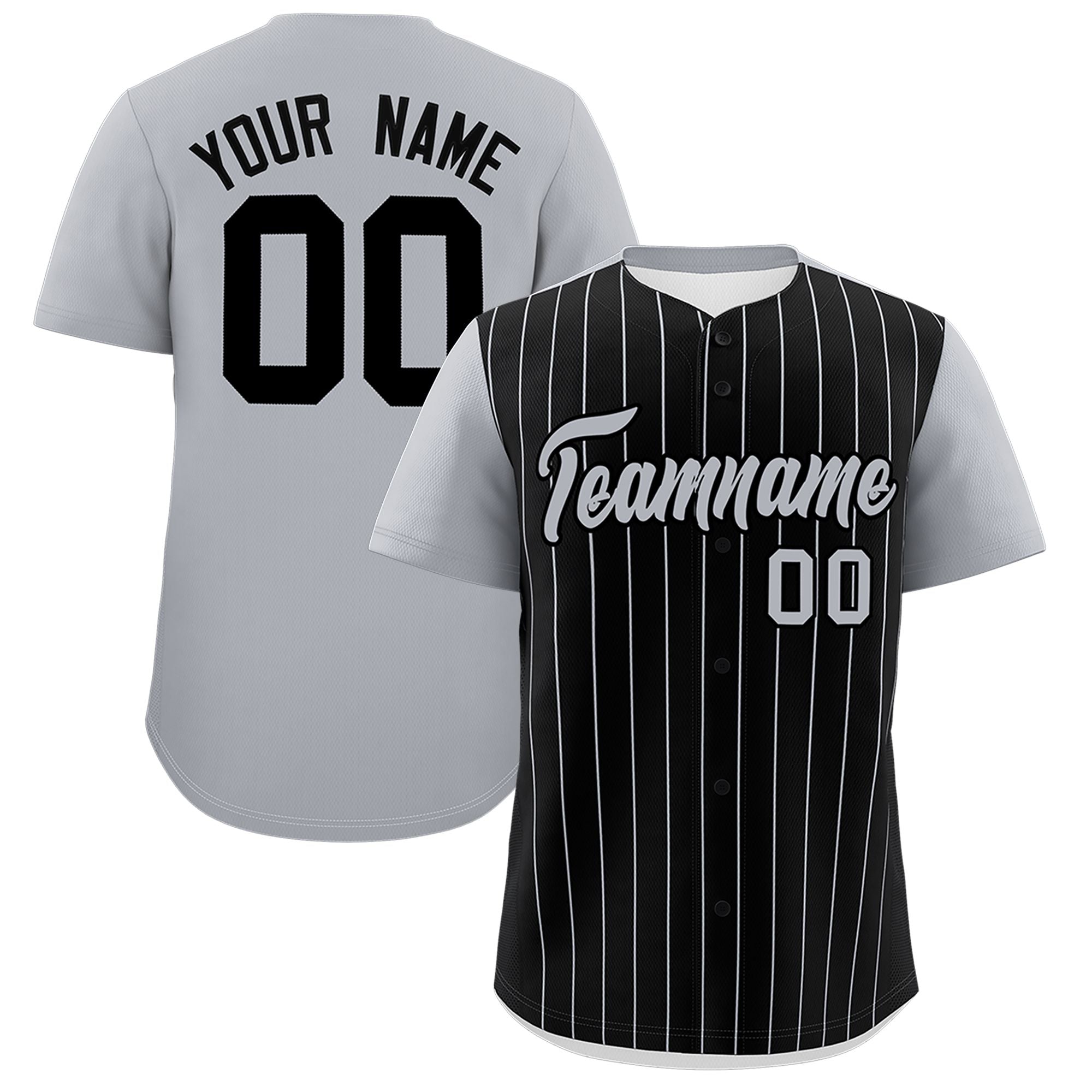 Custom Black Gray Pinstripe Personalized Two-Tone Authentic Baseball Jersey