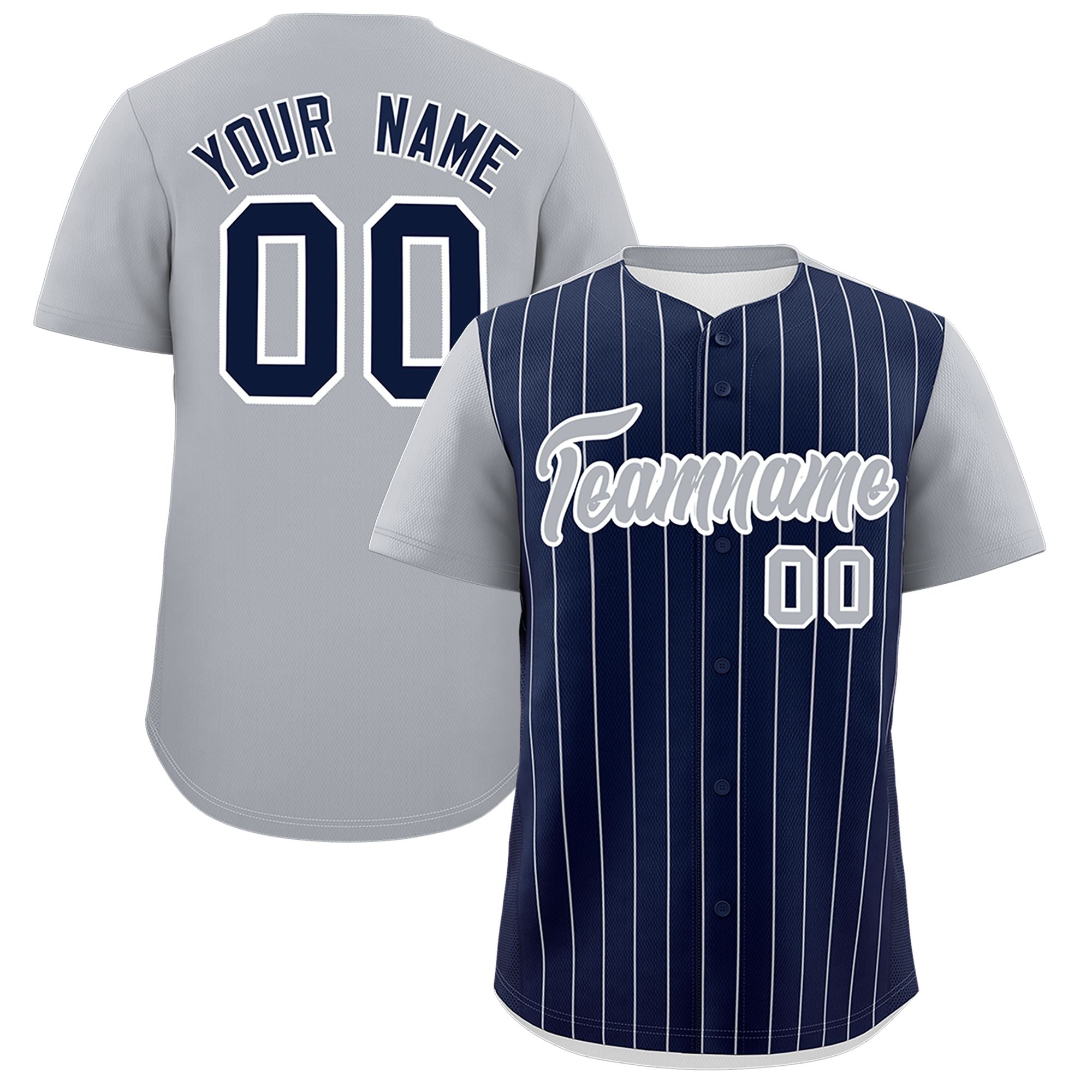 Custom Navy Gray Pinstripe Personalized Two-Tone Authentic Baseball Jersey