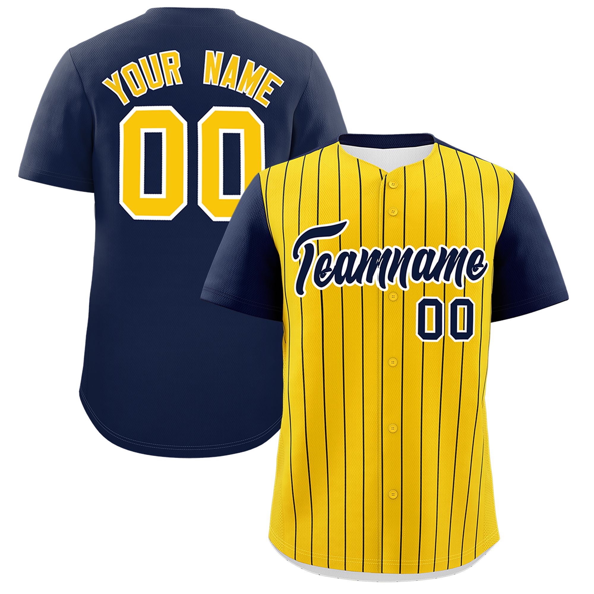 Custom Gold Navy Pinstripe Personalized Two-Tone Authentic Baseball Jersey