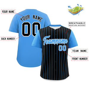 Custom Black Powder Blue Pinstripe Personalized Two-Tone Authentic Baseball Jersey