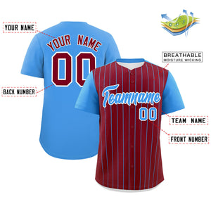 Custom Crimson Powder Blue Pinstripe Personalized Two-Tone Authentic Baseball Jersey