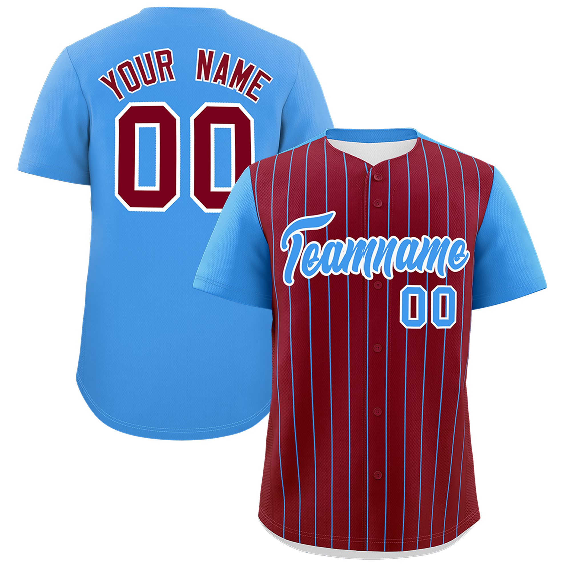 Custom Crimson Powder Blue Pinstripe Personalized Two-Tone Authentic Baseball Jersey