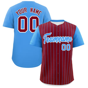 Custom Crimson Powder Blue Pinstripe Personalized Two-Tone Authentic Baseball Jersey