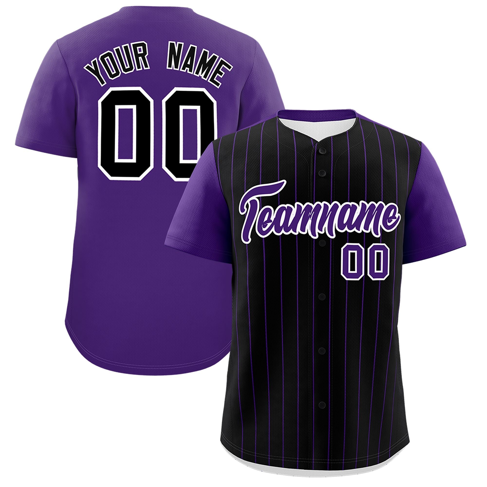 Custom Black Purple Pinstripe Personalized Two-Tone Authentic Baseball Jersey