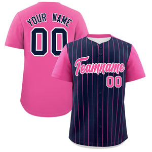 Custom Navy Pink Pinstripe Personalized Two-Tone Authentic Baseball Jersey