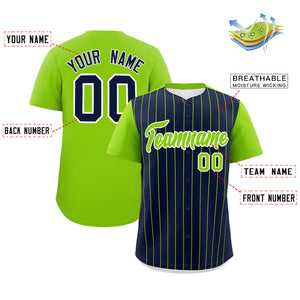 Custom Navy Neon Green Pinstripe Personalized Two-Tone Authentic Baseball Jersey