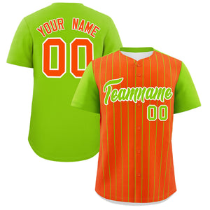 Custom Orange Neon Green Pinstripe Personalized Two-Tone Authentic Baseball Jersey