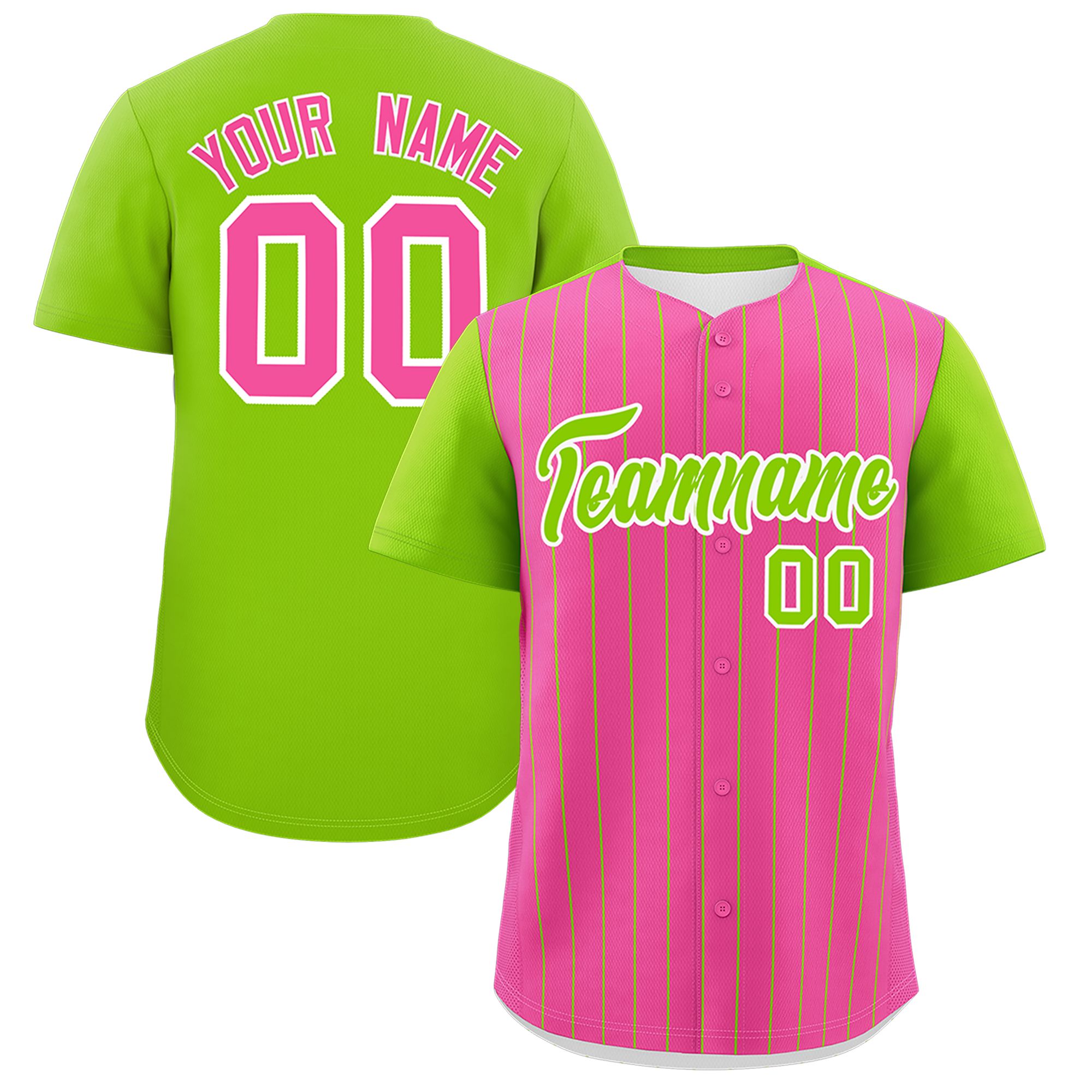 Custom Pink Neon Green Pinstripe Personalized Two-Tone Authentic Baseball Jersey