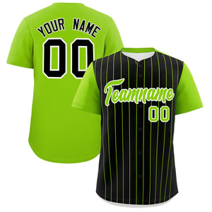 Custom Black Neon Green Pinstripe Personalized Two-Tone Authentic Baseball Jersey