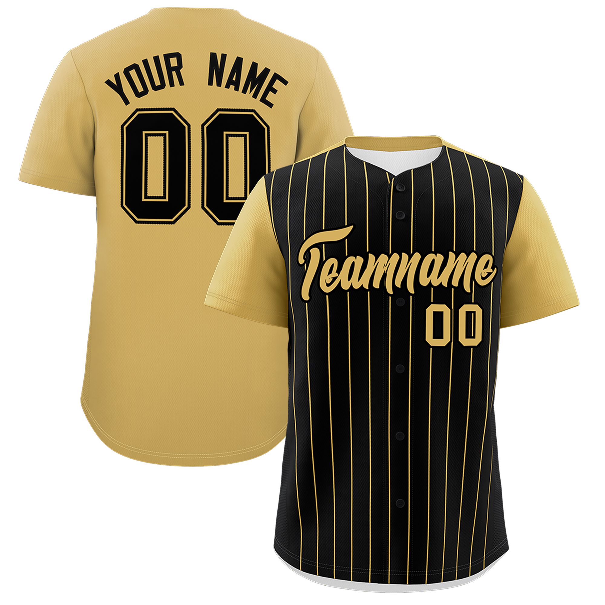 Custom Black Old Gold Pinstripe Personalized Two-Tone Authentic Baseball Jersey