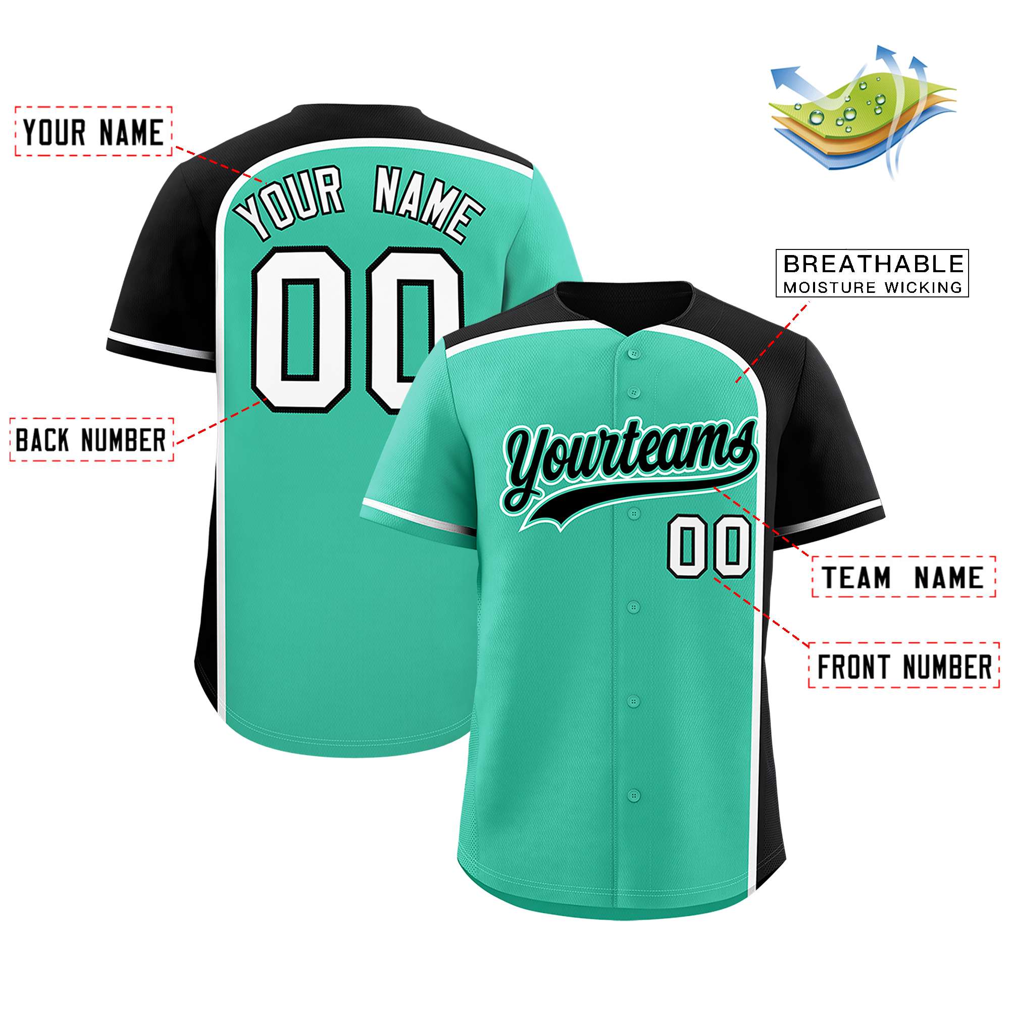 Custom Bright Green Black Personalized Color Block Authentic Baseball jersey