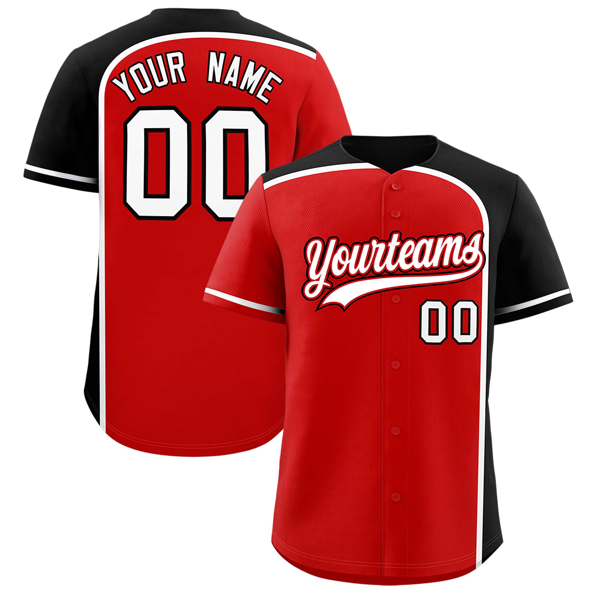 Custom Red Black Personalized Color Block Authentic Baseball jersey