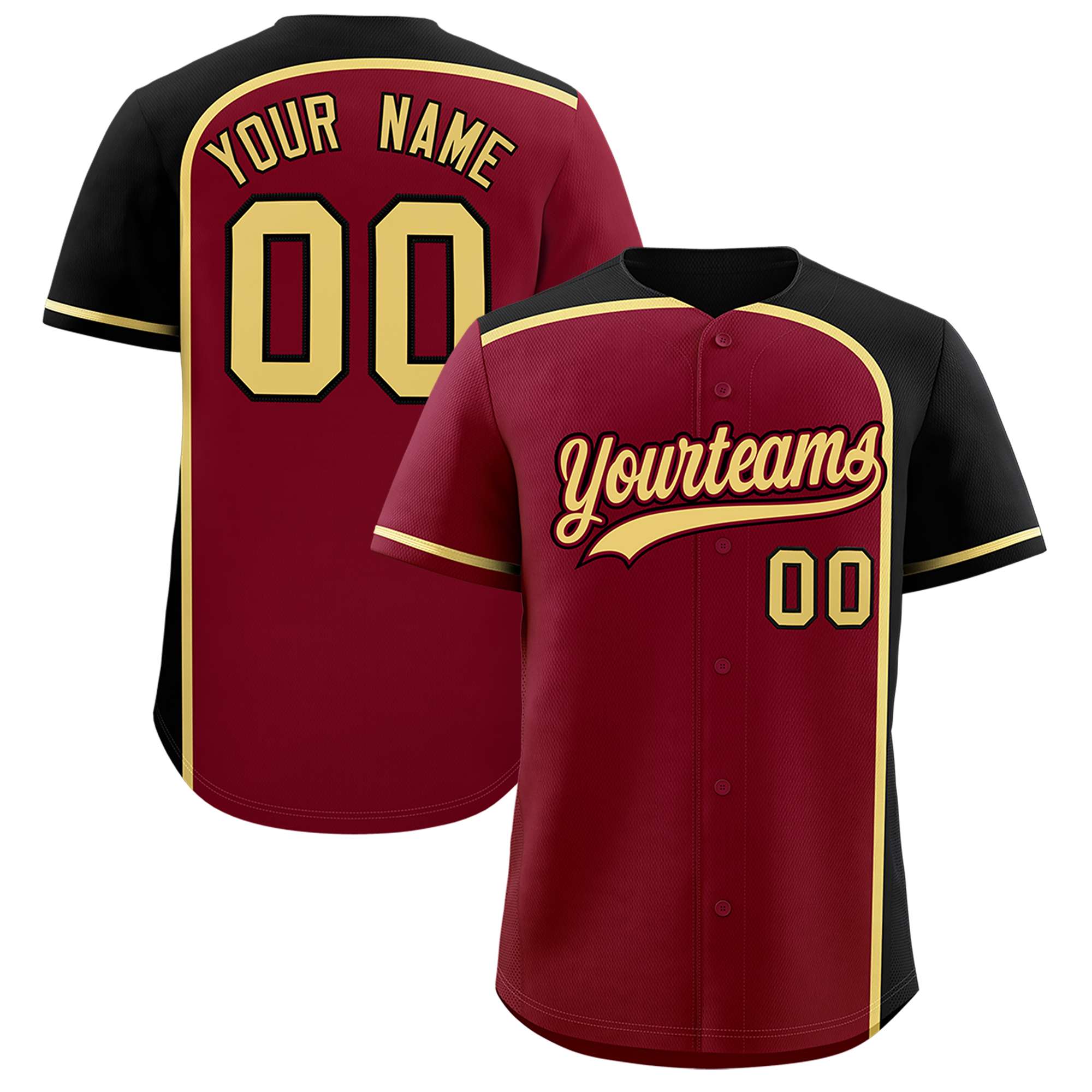 Custom Crimson Black Personalized Color Block Authentic Baseball jersey