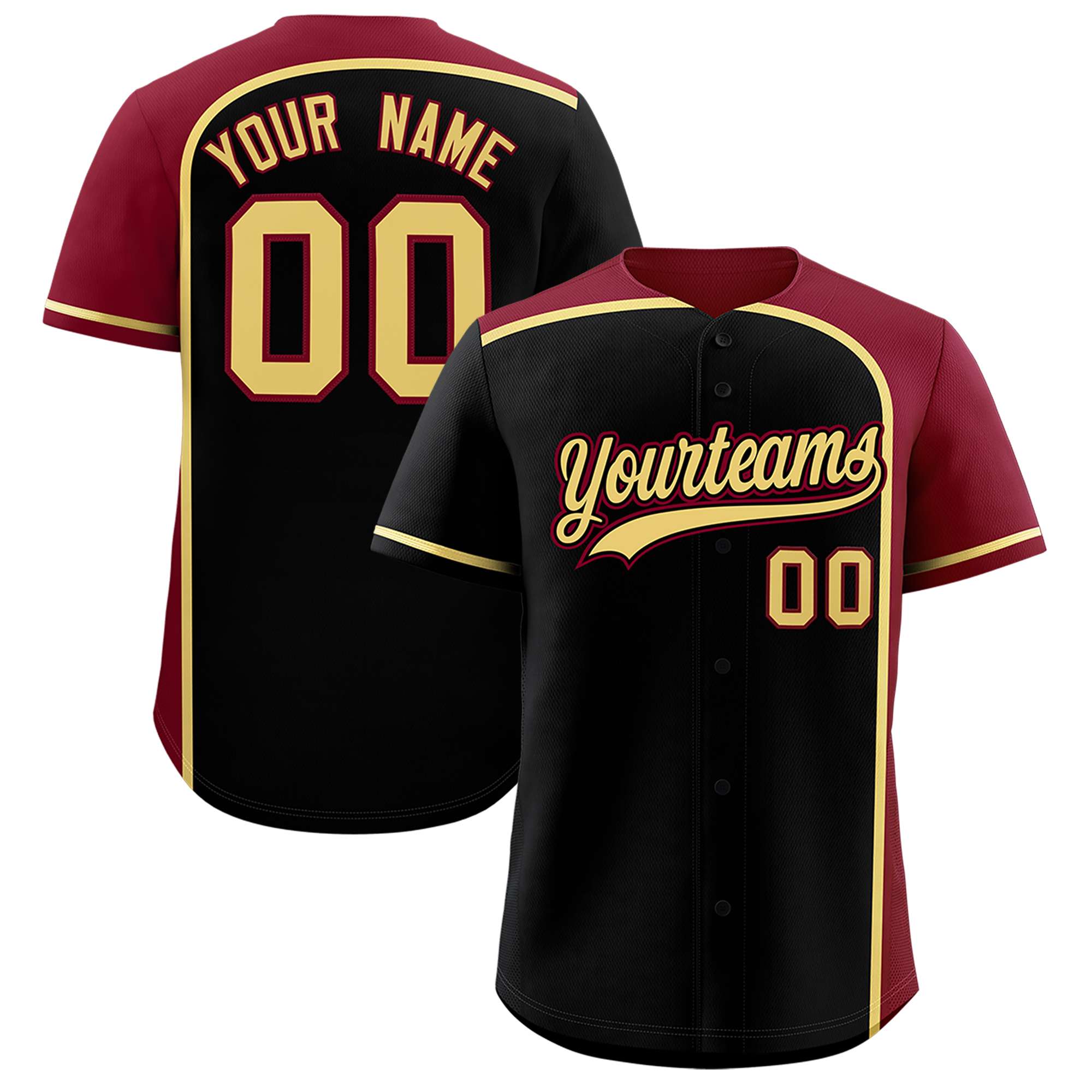 Custom Black Crimson Personalized Color Block Authentic Baseball jersey