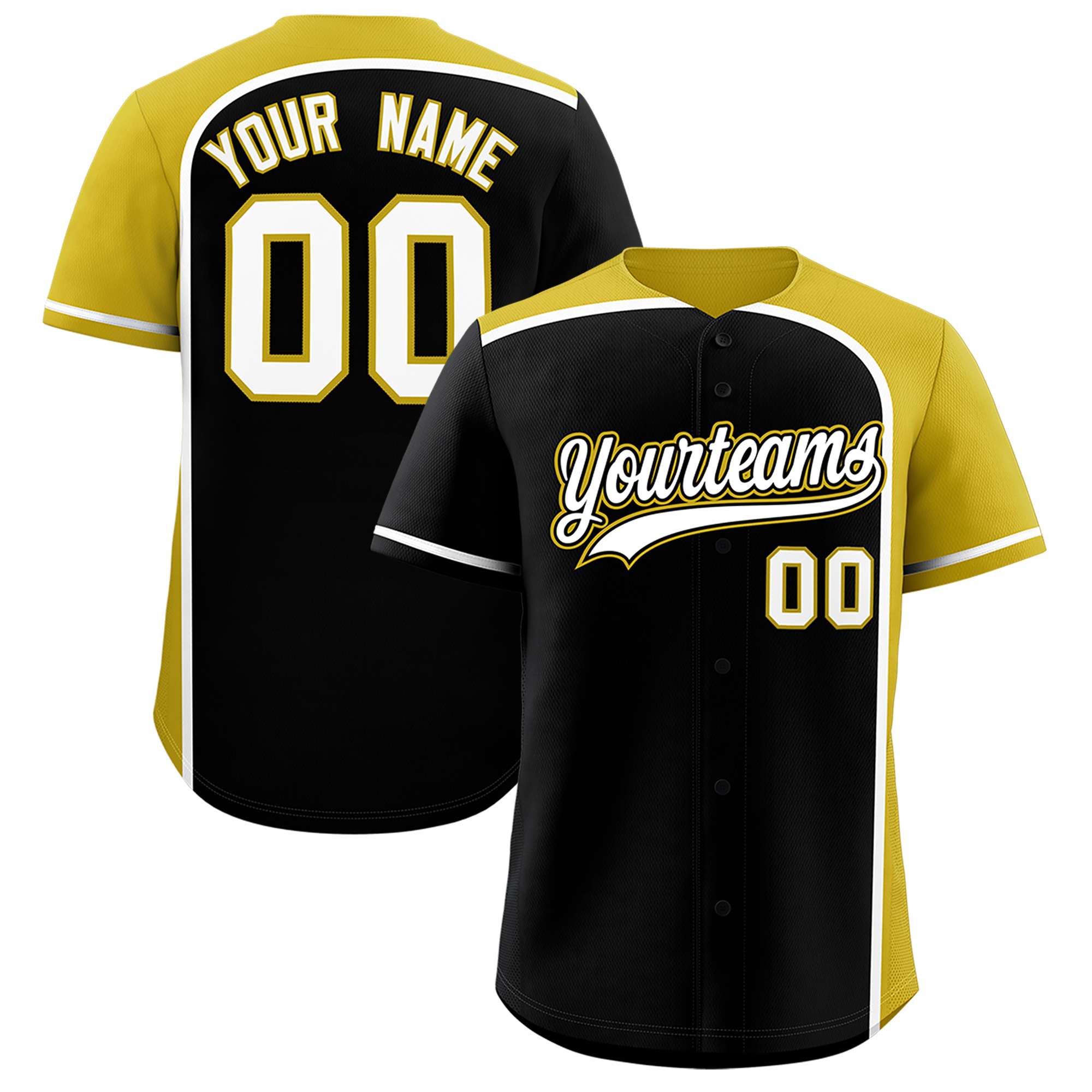 Custom Black Old Gold Personalized Color Block Authentic Baseball jersey