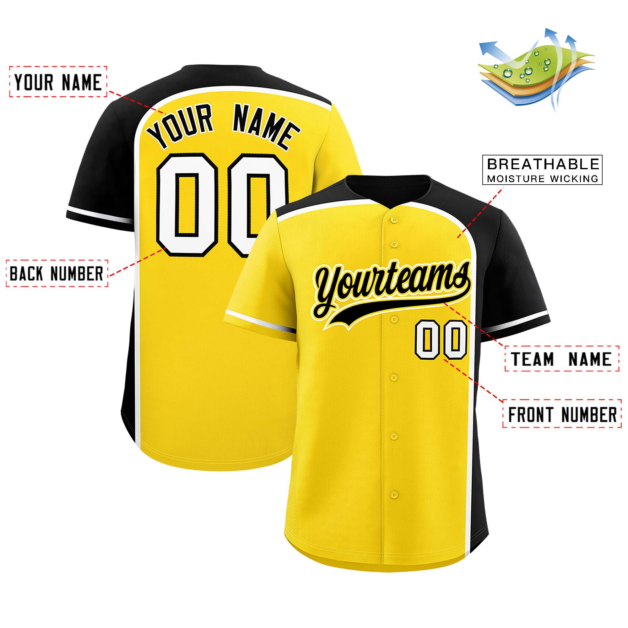 Custom Gold Black Personalized Color Block Authentic Baseball jersey