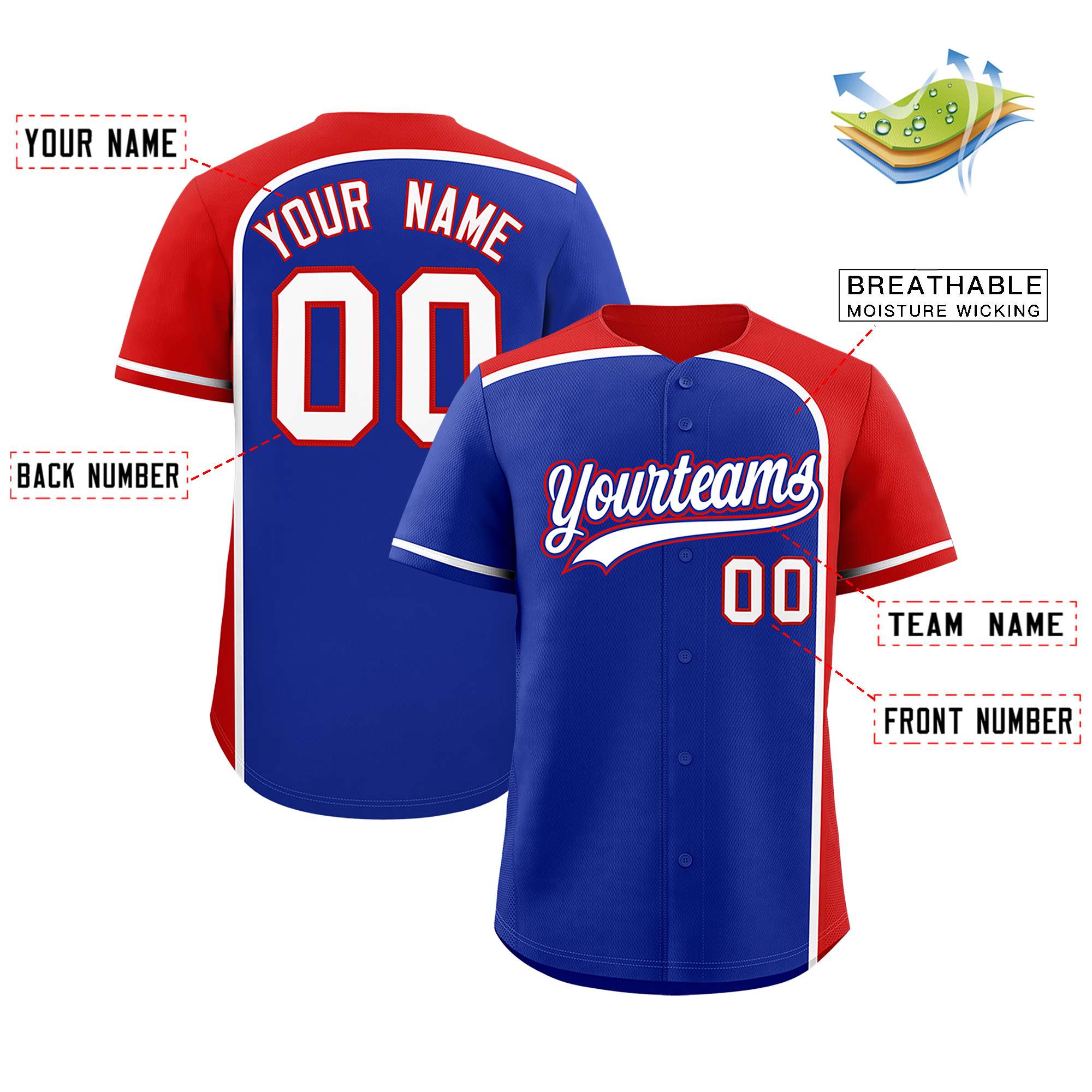 Custom Royal Red Personalized Color Block Authentic Baseball jersey